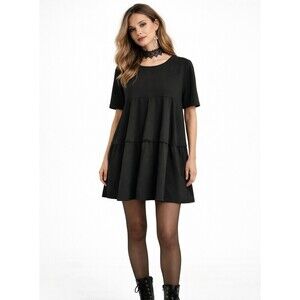 Adeptt Black Tiered Dress Size XL Lagenlook Oversized Whimsgoth Goth Flowy